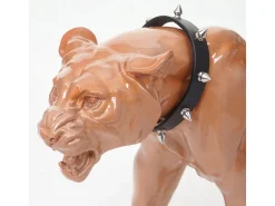 Figurita decorativa pantera con collar, antiguo alto brillo con collar