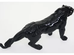 Figurita decorativa pantera con collar, negro alto brillo con collar