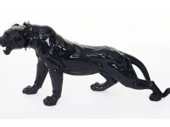 Figurita decorativa pantera con collar, negro alto brillo con collar