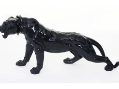 Figurita decorativa pantera con collar, negro alto brillo con collar