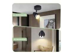 Foco de techo LED NETTLIFE, 1 bombilla moderna, 4 W, negro, blanco cálido, 3000 K, ajustable 350°