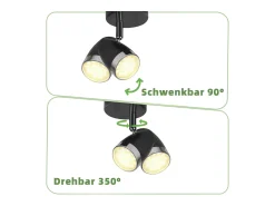Foco de techo LED NETTLIFE, 1 bombilla moderna, 4 W, negro, blanco cálido, 3000 K, ajustable 350°