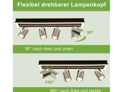Foco de techo LED NETTLIFE de 4 focos, lámpara de techo: foco de techo GU10, lámpara de cocina orientable, foco plateado de 18 W