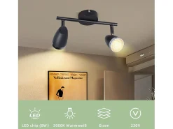 Foco de techo LED NETTLIFE 2 focos moderno 4W negro 3000K orientable 350°