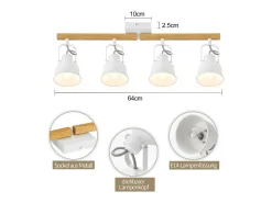 Foco de techo NETTLIFE 4 llamas orientable 350° Vintage E14 Diseño de alta calidad en madera veteada