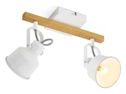 Foco de techo NETTLIFE de 2 llamas orientable a 350° con casquillo E14 vintage, diseño de alta calidad en madera veteada