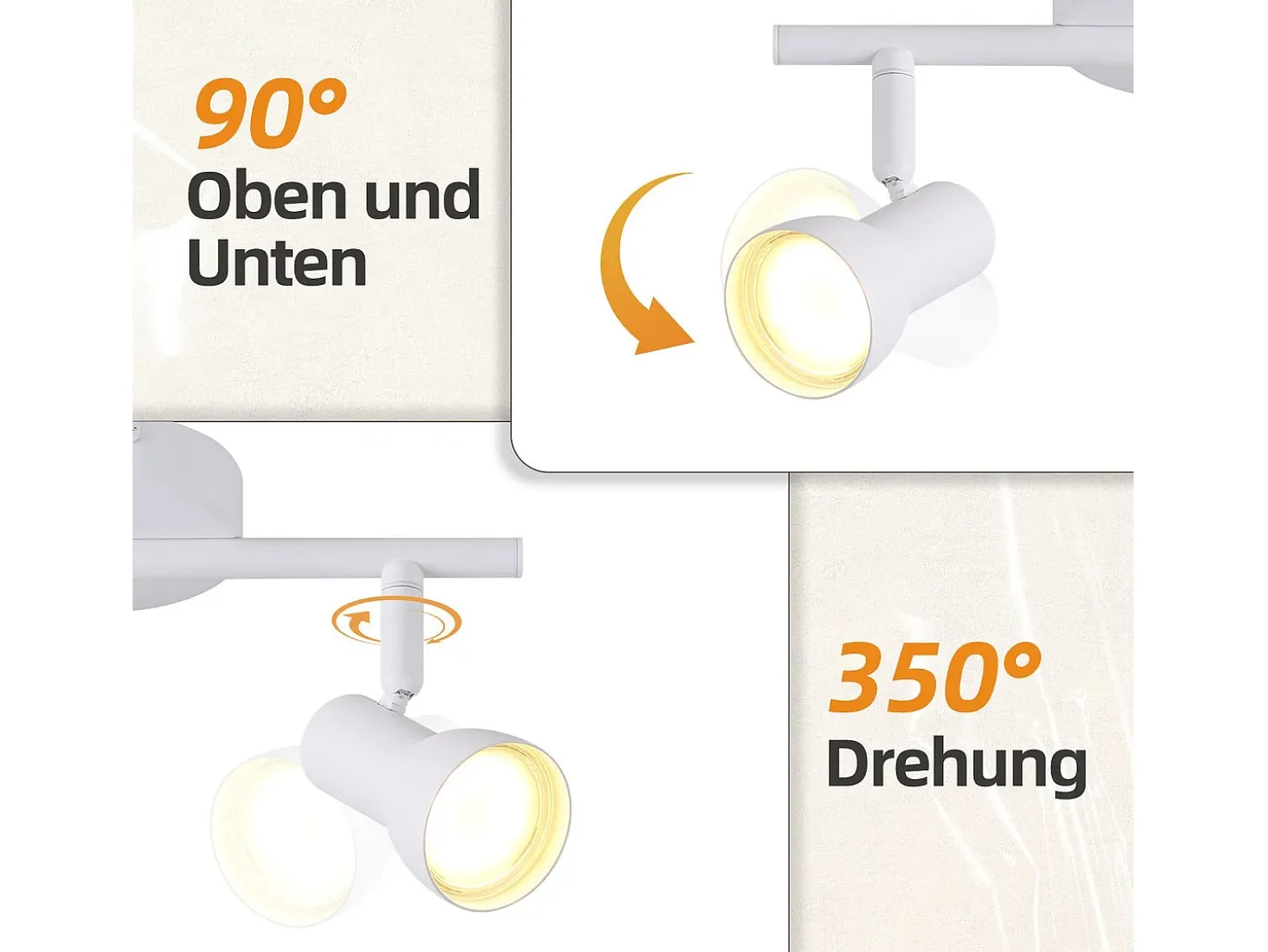 Foco de techo NETTLIFE de 3 focos GU10, giratorio 350°, para salón y cocina.