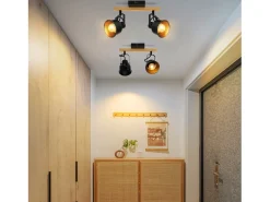 Foco de techo NETTLIFE de 2 llamas orientable a 350° con casquillo E14 vintage, diseño de alta calidad en madera veteada