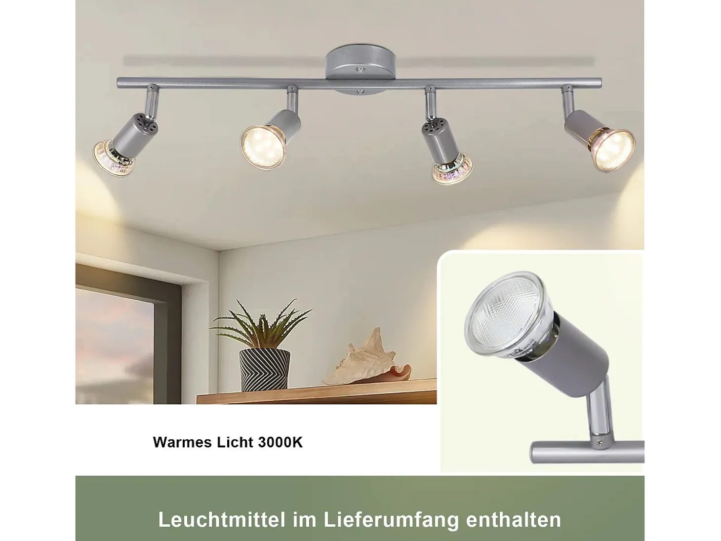 Foco de techo NETTLIFE GU10 de 4 llamas Lámpara de techo moderna para pasillo con bombilla incluida orientable 350°