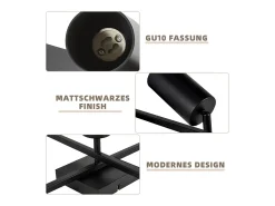 Foco de techo NETTLIFE negro, lámpara de techo GU10 de 5 luces, lámpara moderna para sala de estar, cocina y dormitorio