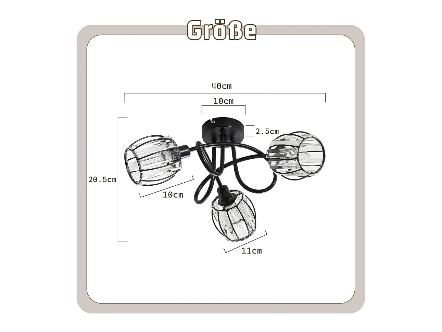 Foco de techo vintage de cristal negro de 3 luces E14 para pasillo, giratorio 350°, estilo industrial