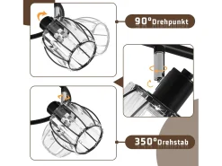 Foco de techo vintage de cristal negro de 3 luces E14 para pasillo, giratorio 350°, estilo industrial