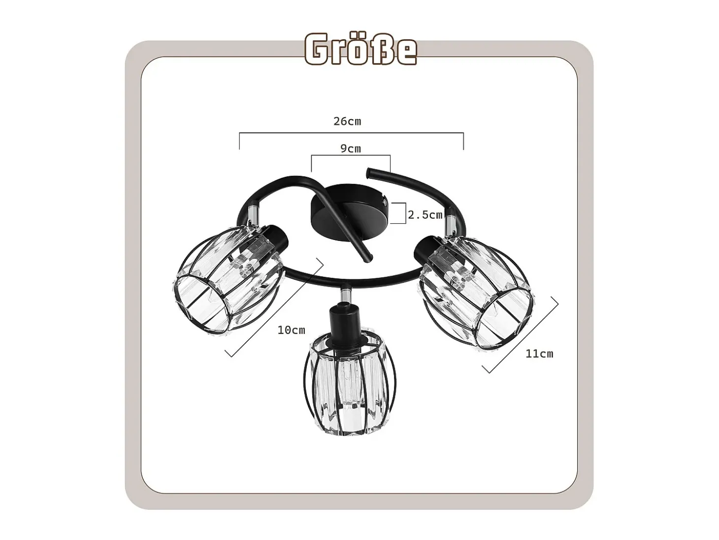Foco de techo vintage de cristal negro de 3 luces E14 para pasillo, giratorio 350°, estilo industrial