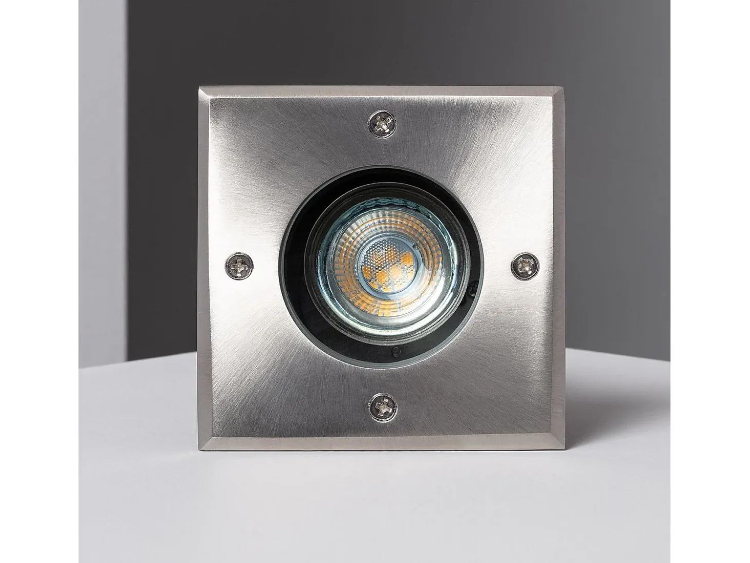 Foco Exterior Empotrable Suelo Cuadrado Inox GU10 Cenit Plateado