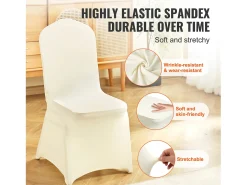 Funda de Silla SucceBuy, 50 Unidades, Blanco Ívor, Fundas de Silla Plegables en Elastano Extensible, para Diversas Ocasiones Como los Matrimonios y las Fiestas
