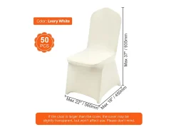 Funda de Silla SucceBuy, 50 Unidades, Blanco Ívor, Fundas de Silla Plegables en Elastano Extensible, para Diversas Ocasiones Como los Matrimonios y las Fiestas