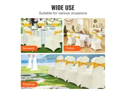 Funda de Silla SucceBuy, 50 Unidades, Blanco Ívor, Fundas de Silla Plegables en Elastano Extensible, para Diversas Ocasiones Como los Matrimonios y las Fiestas