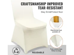 Funda de Silla SucceBuy, 50 Unidades, Blanco Ívor, Fundas de Silla Plegables en Elastano Extensible, para Diversas Ocasiones Como los Matrimonios y las Fiestas