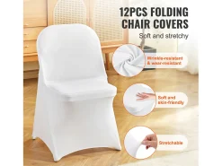 Funda de Silla SucceBuy 12 Piezas, Blanco, Fundas de Sillas Plegables en Elastano Extensible para Matrimonio y Fiesta