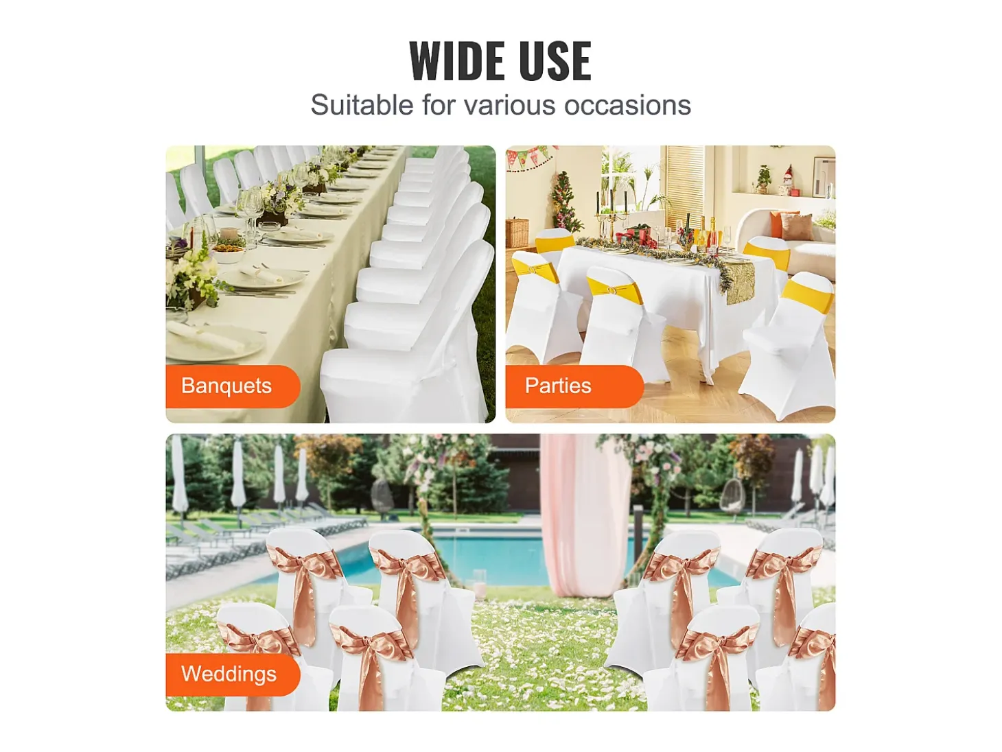 Funda de Silla SucceBuy 12 Piezas, Blanco, Fundas de Sillas Plegables en Elastano Extensible para Matrimonio y Fiesta