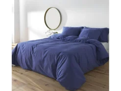 Funda nórdica lisa Azul cama 120 cm - 200x200 cm, algodón 200 hilos. Cierre con botones.