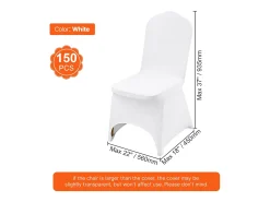 Fundas para Sillas Plegables de Elastano Elástico Blanco SucceBuy, Pack de 150 para Fiestas de Boda
