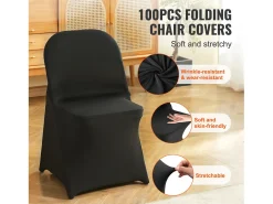 Fundas para Sillas Plegables de Elastano Elástico Negro SucceBuy, Juego de 100 para Boda Comedor