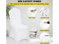 Fundas para Sillas SucceBuy Lote de 100 Fundas para Sillas Plegables de Elastano Extensible Blancas para Bodas y Fiestas