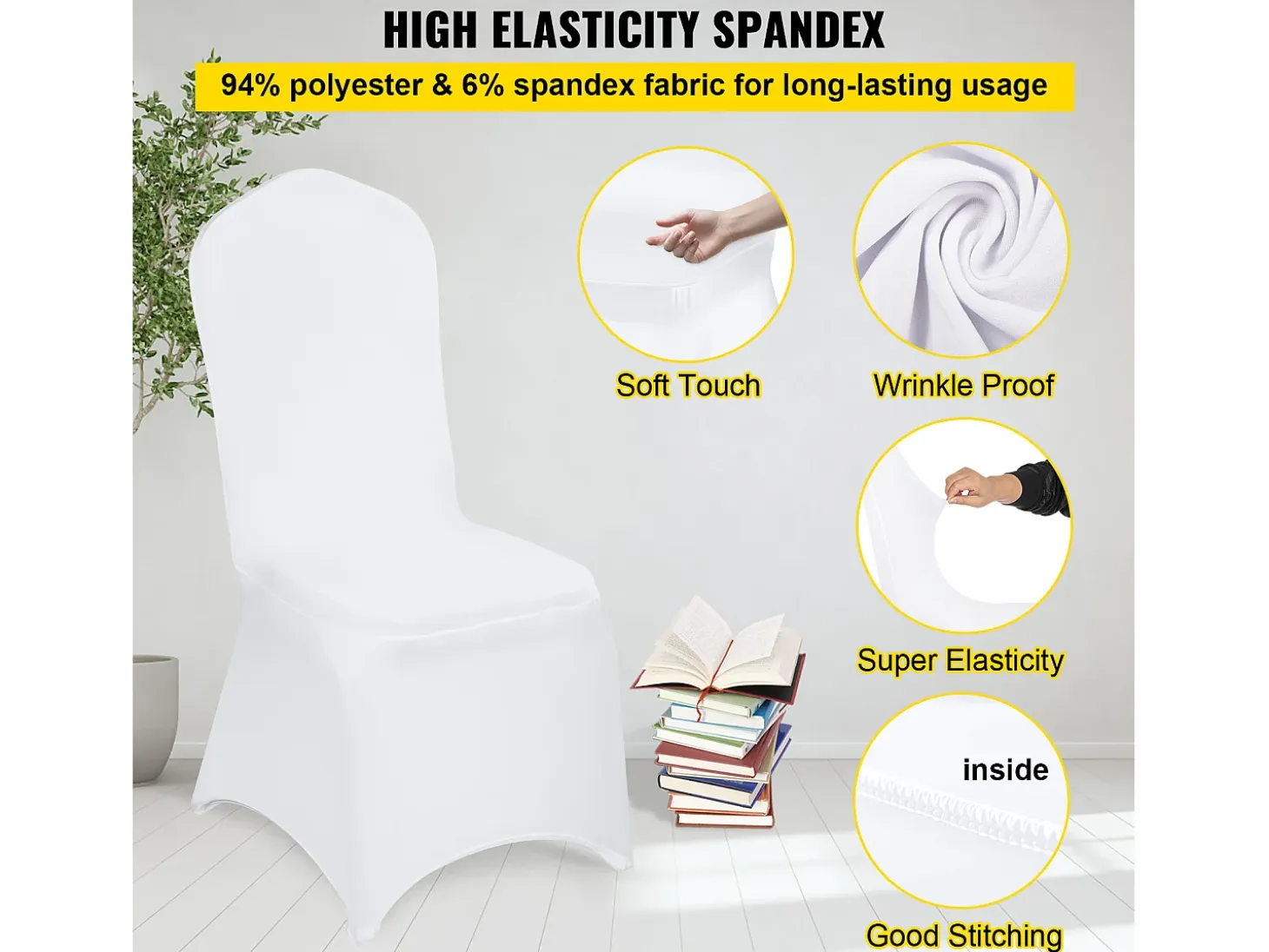Fundas para Sillas SucceBuy Lote de 100 Fundas para Sillas Plegables de Elastano Extensible Blancas para Bodas y Fiestas