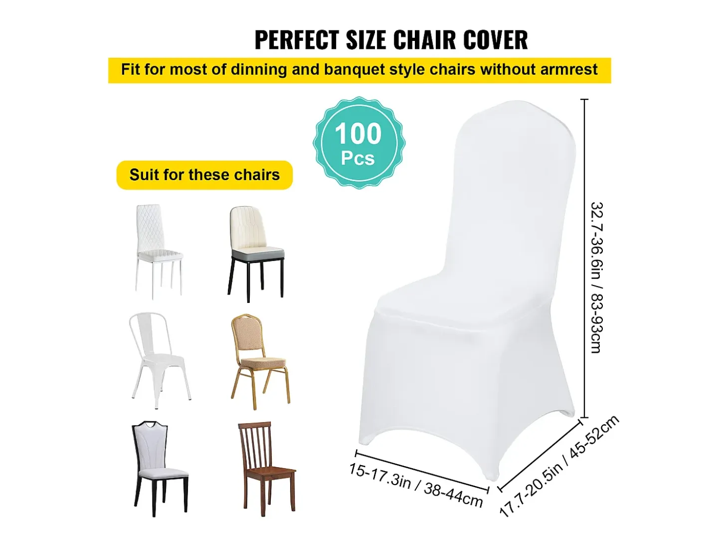 Fundas para Sillas SucceBuy Lote de 100 Fundas para Sillas Plegables de Elastano Extensible Blancas para Bodas y Fiestas