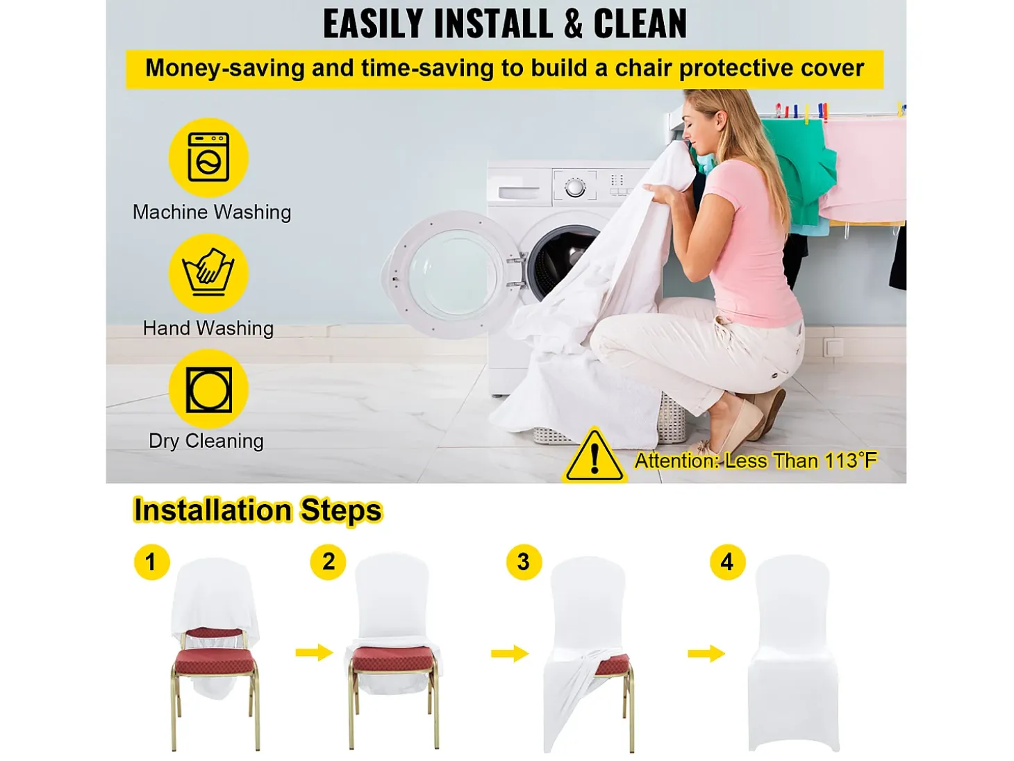 Fundas para Sillas SucceBuy Lote de 100 Fundas para Sillas Plegables de Elastano Extensible Blancas para Bodas y Fiestas