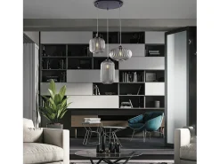 Glamour - Lámpara colgante negra con cristal espejo gris decorado y cables orientables, 3 luces