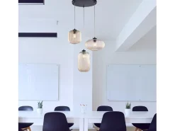 Glamour - Lámpara colgante negra con cristal ámbar decorado y cables eléctricos orientables, 3 luces