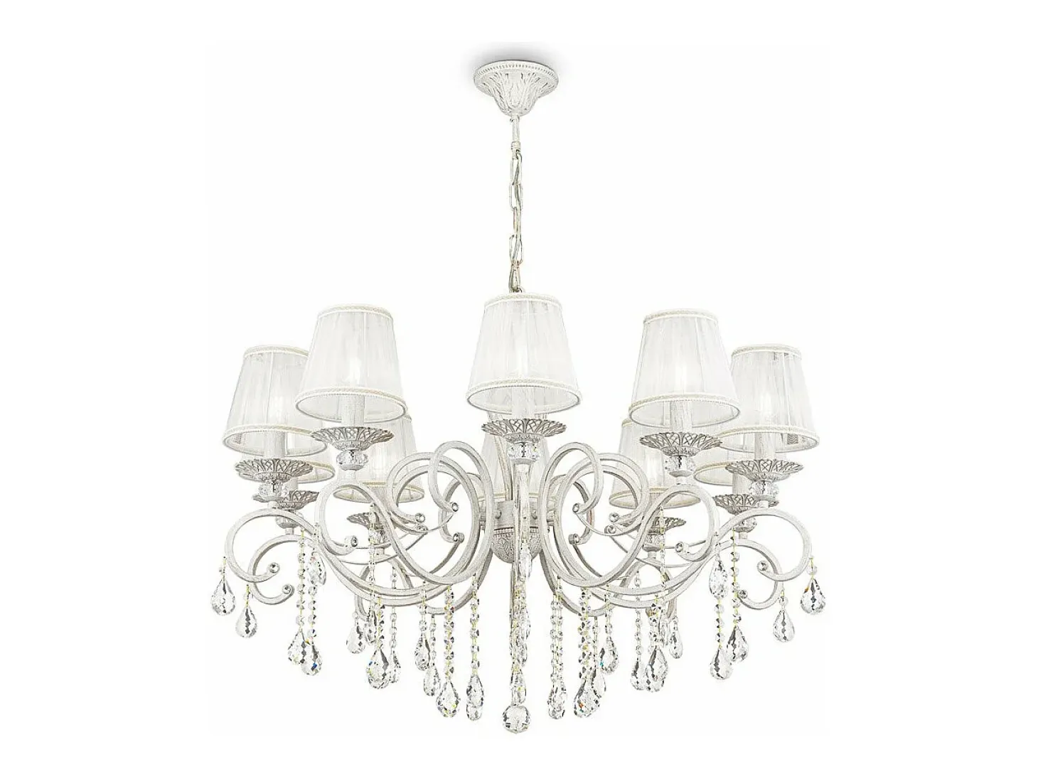 Grace Lámpara de araña blanca con oro y cristal, 10 luces, E14
