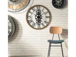 Gran Reloj de Pared Industrial de Madera y Metal D 70 cm Negro