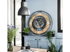Gran Reloj de Pared Silencioso de Metal y Madera D 90 cm Multicolor