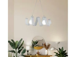 Helix - Lámpara de suspensión en hierro lacado blanco brillo con cable eléctrico orientable 2 luces L. 54 X 20 - BL141-2-BCO