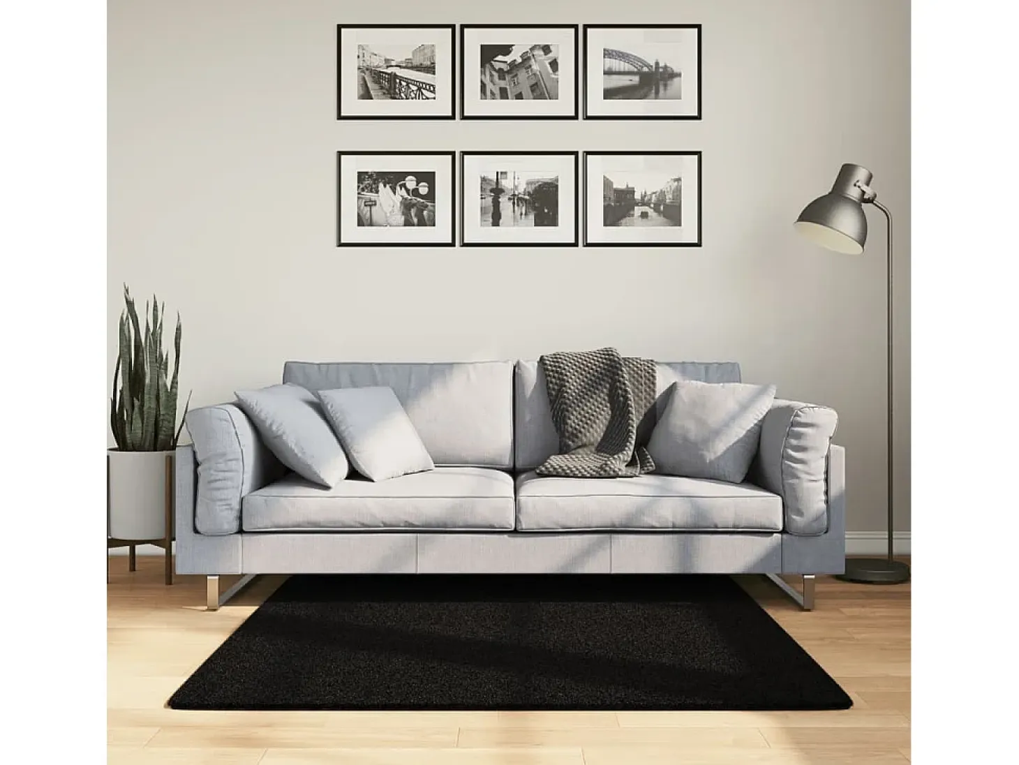 Hester Alfombra de pelo corto suave lavable HUARTE negro 120x120 cm