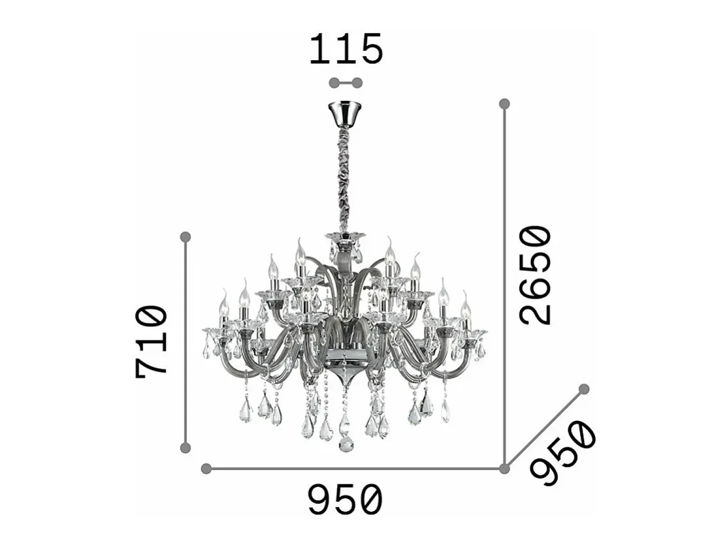 Ideal Lux Colossal - Lámpara de araña de 15 luces con acabado ahumado, E14