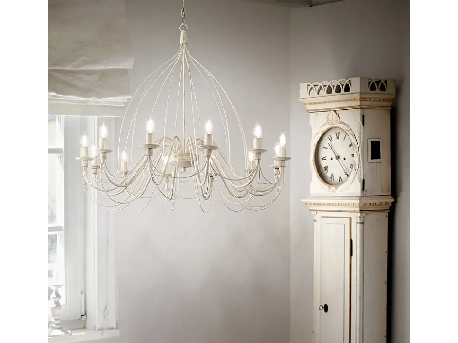 Ideal Lux Corte - Lámpara de araña de 12 luces, acabado blanco antiguo, E14