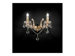 Ideal Lux Florian - Aplique de pared con vela de 2 luces Dorado con vidrio transparente y cristales, E14