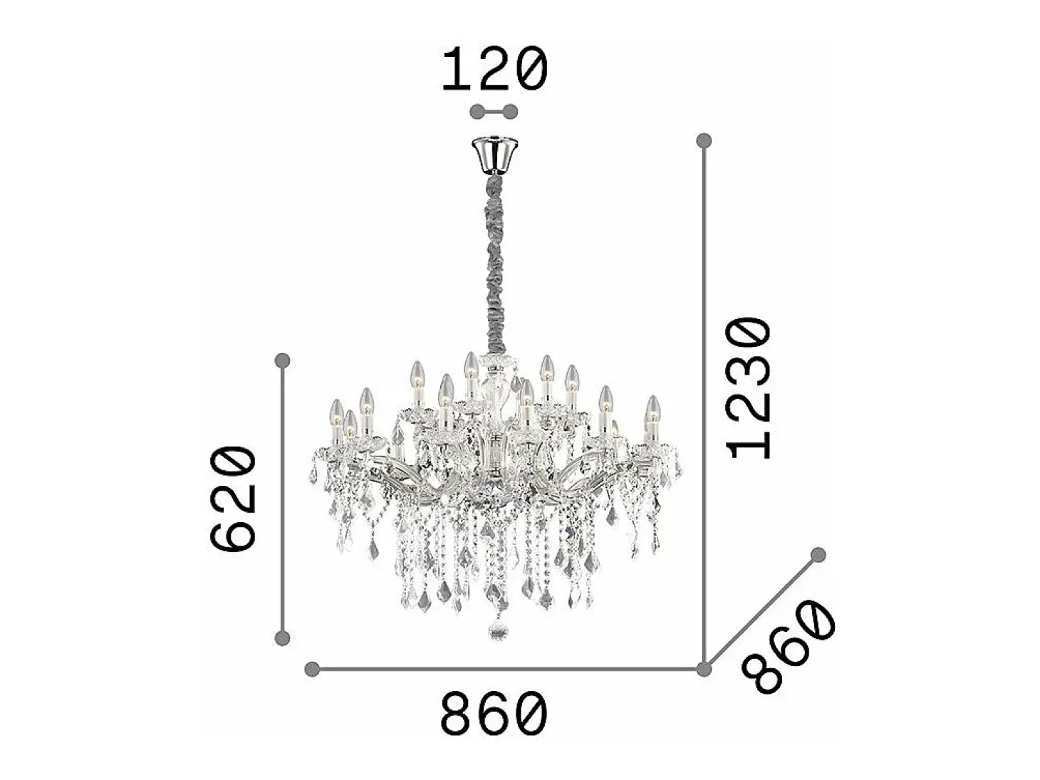 Ideal Lux Florian - Lámpara de araña de cristal de 18 luces, acabado en oro, E14