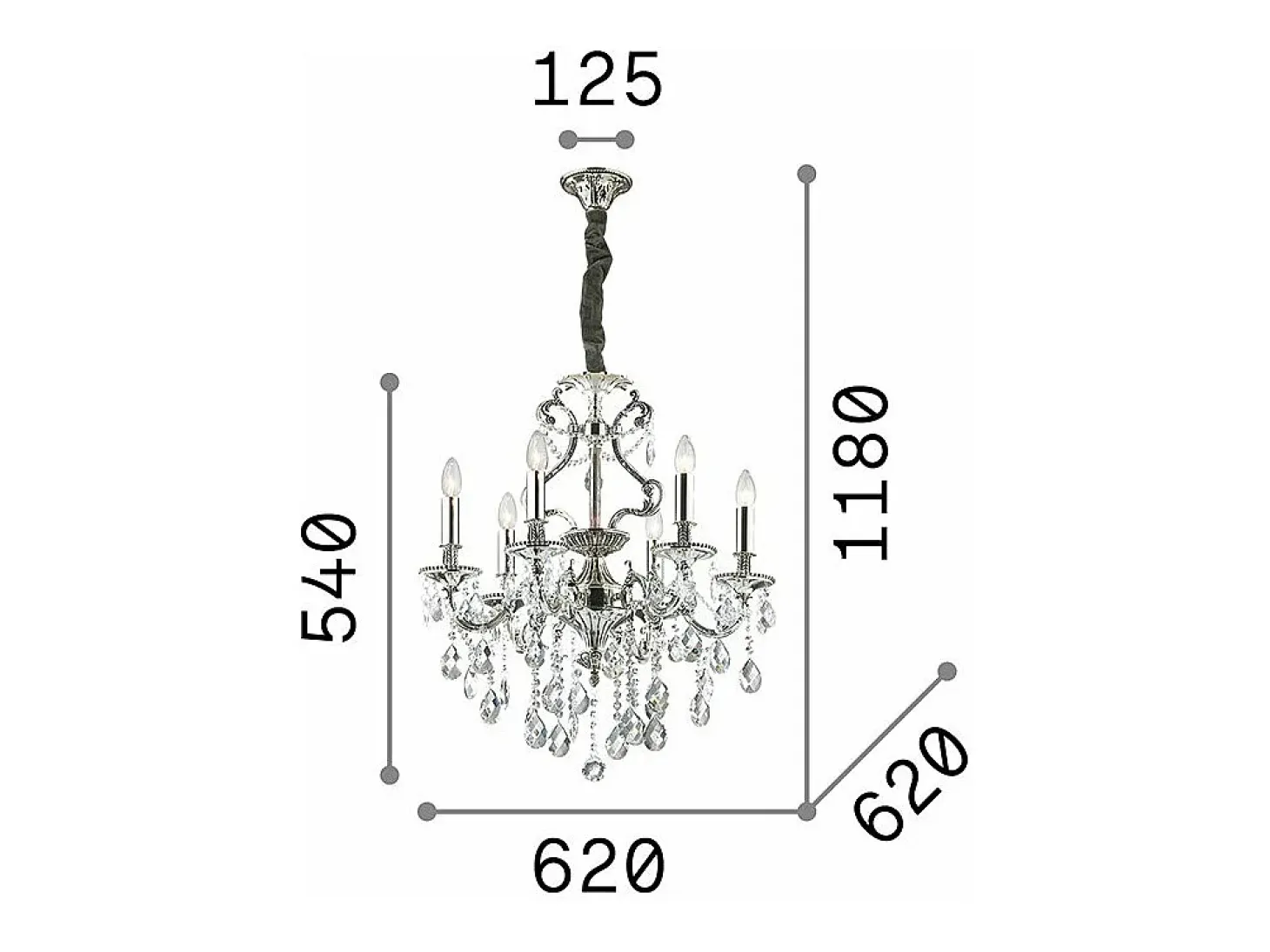 Ideal Lux Gioconda - Lámpara de araña de cristal de 6 luces con acabado en plata antigua, E14