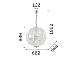 Ideal Lux Luxor - Lámpara colgante de techo grande de 12 luces, cromada con cristales, G9