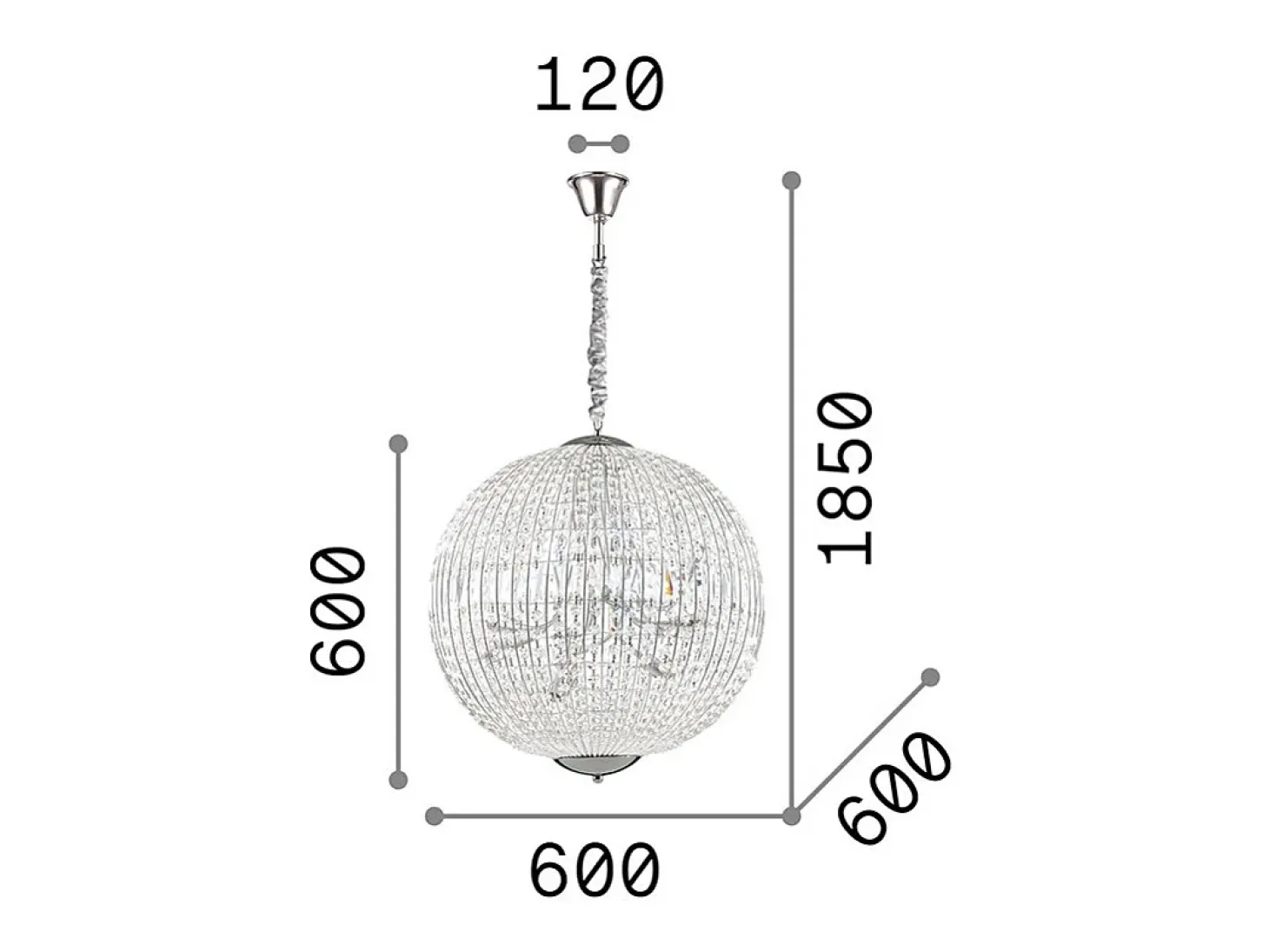 Ideal Lux Luxor - Lámpara colgante de techo grande de 12 luces, cromada con cristales, G9