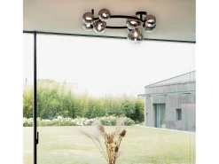 Ideal Lux PERLAGE Lámpara de techo con forma de globo, 10 luces, color negro, pantalla gris ahumado