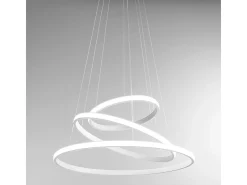 Iole S3 Lámpara de araña LED regulable 60W - Suspensión moderna con 3 aros en aluminio blanco, luz cálida 3000K, 3000lm, diseño elegante