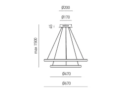 Iole S2 Lámpara de araña LED regulable 40W - Suspensión moderna de doble aro blanco, luz cálida 3000K, 2000lm, diseño elegante