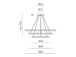Iole S3 Lámpara de araña LED regulable 60W - Suspensión moderna con 3 anillos en aluminio titanio, luz cálida 3000K, 3000lm, diseño elegante