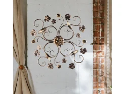 Iris - Lámpara de techo en hierro lacado en color marrón con decoración. Oro antiguo 4 luces H.17 - Ø76 - BL169-PL4-BR